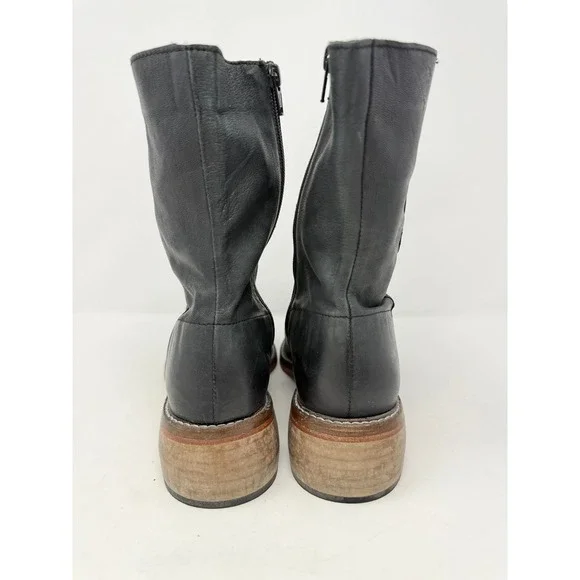 Free People Leo Ankle Boots Women's EU 40 US 10 Leather Block Heel Black - Picture 4 of 9